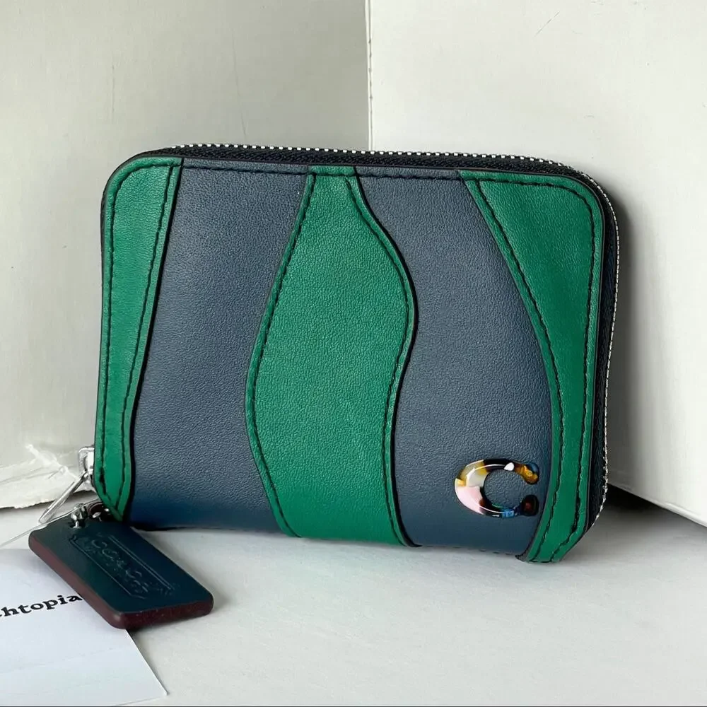 Coach Coachtopia Wavy Zip Wallet CQ865 Green Blue Leather